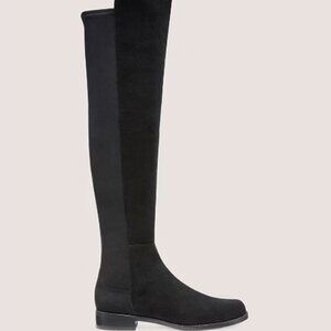 Stuart Weitzman Shoe Size 7.5 Black Suede & Elastic Over the Knee Flat Boots